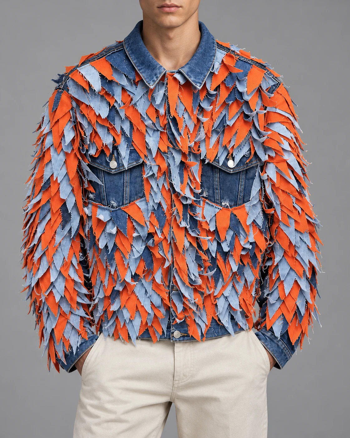 Blue Orange Layered Tab Denim Jacket — AI design reference 2