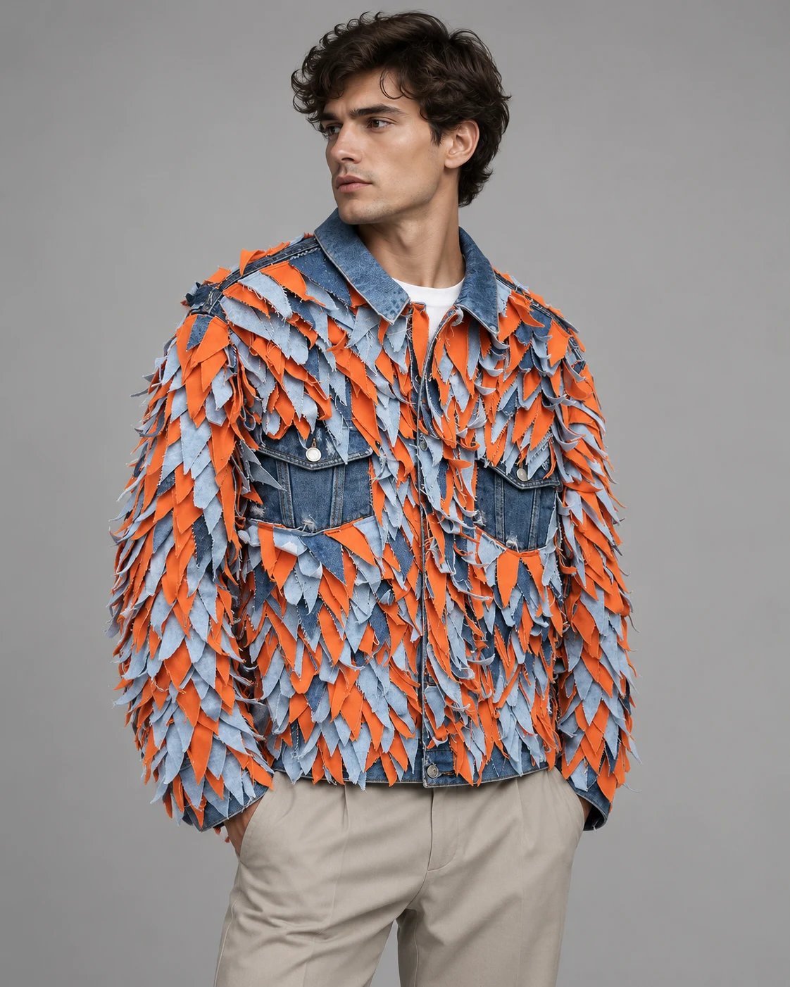 Blue Orange Layered Tab Denim Jacket — AI design reference 3