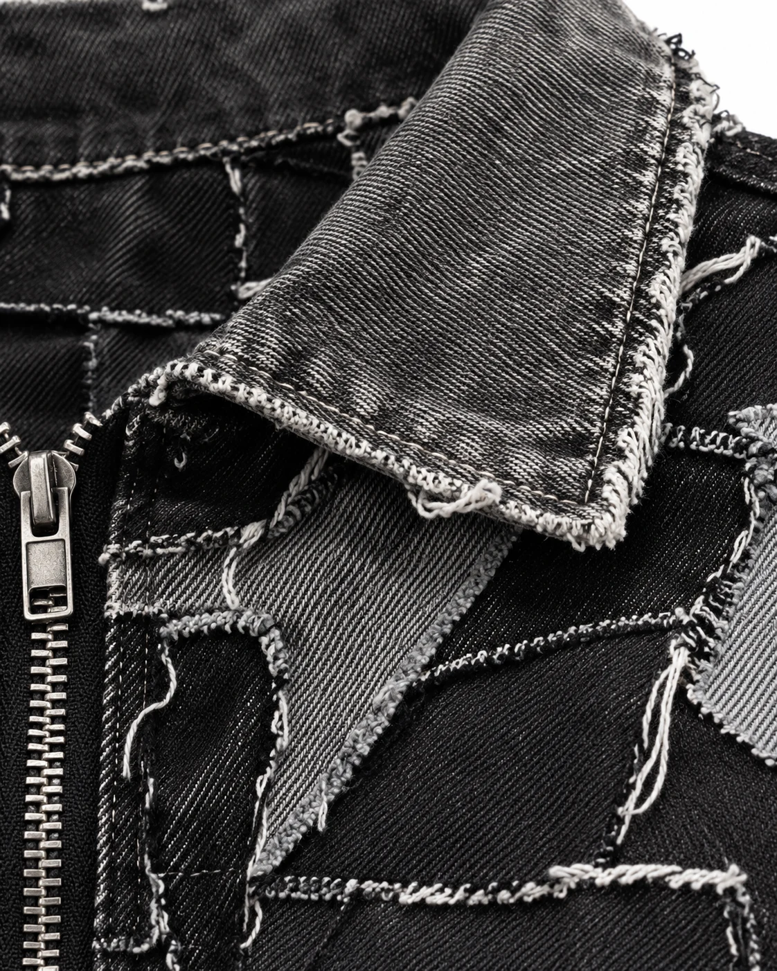 Black Grey Irregular Patchwork Denim Jacket — AI design reference 4