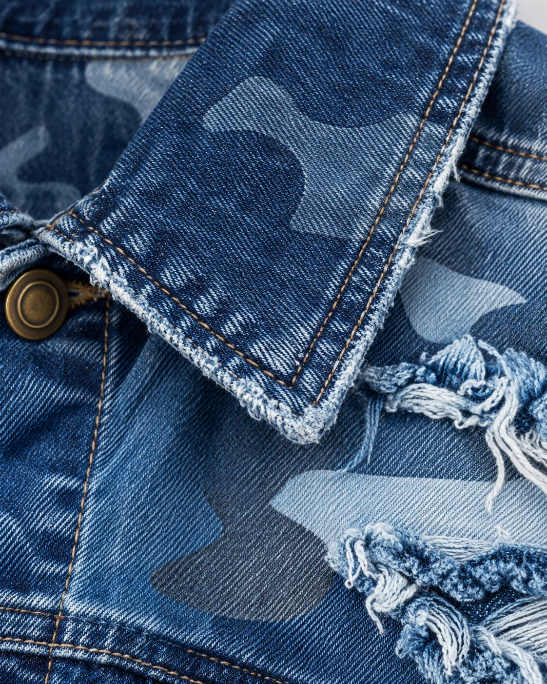 Blue Camo Frayed Patch Denim Jacket — AI design reference 4