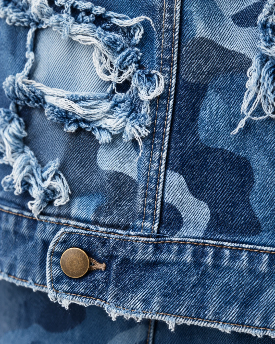 Blue Camo Frayed Patch Denim Jacket — AI design reference 5