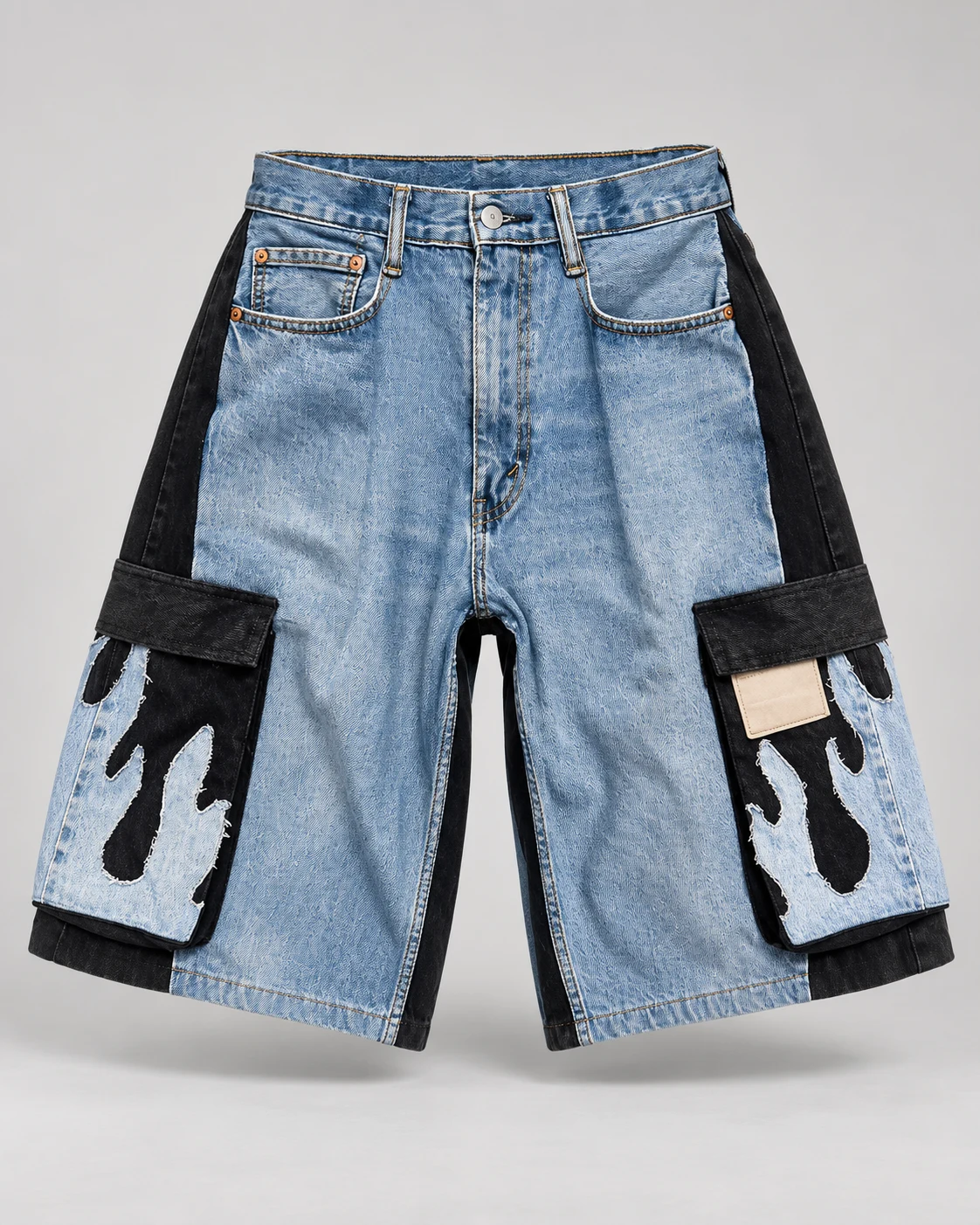 Blue Black Flame Pocket Cargo Shorts — AI design reference 1