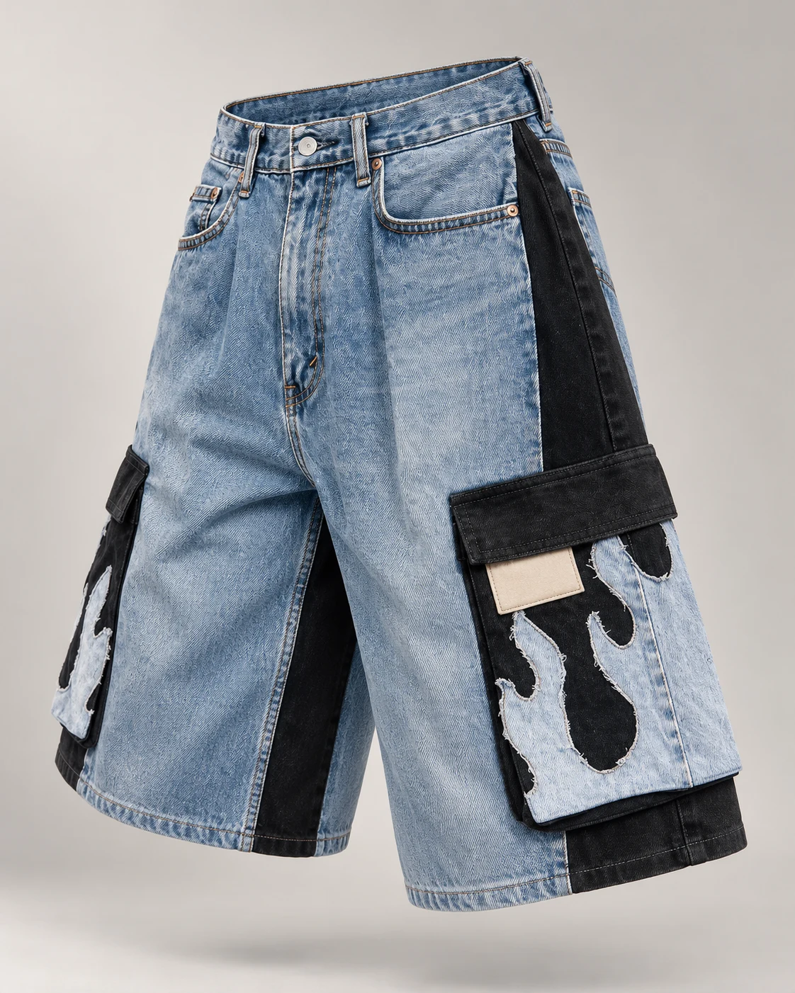 Blue Black Flame Pocket Cargo Shorts — AI design reference 3