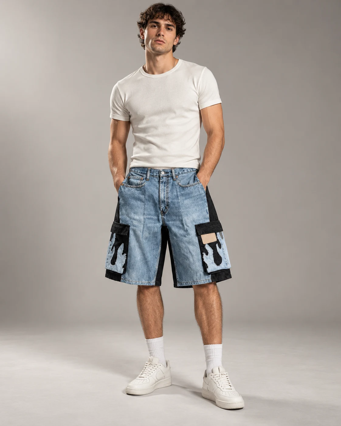 Blue Black Flame Pocket Cargo Shorts — AI design reference 4