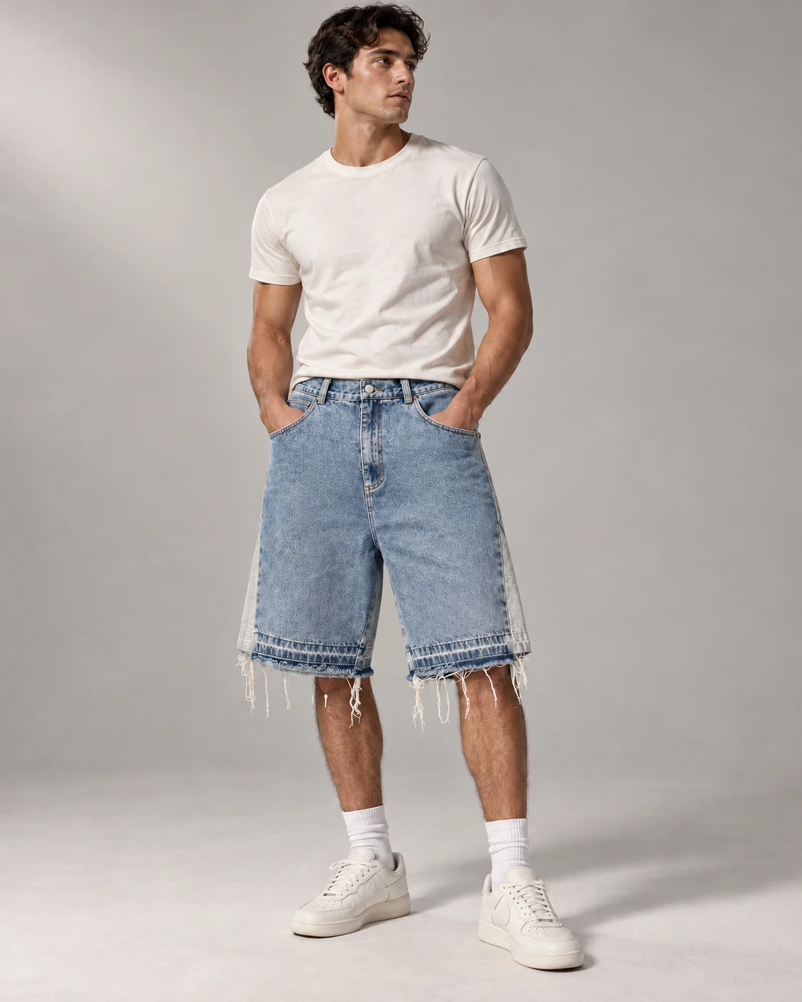 Light Blue Washed Raw-Hem Denim Shorts — AI design reference 4