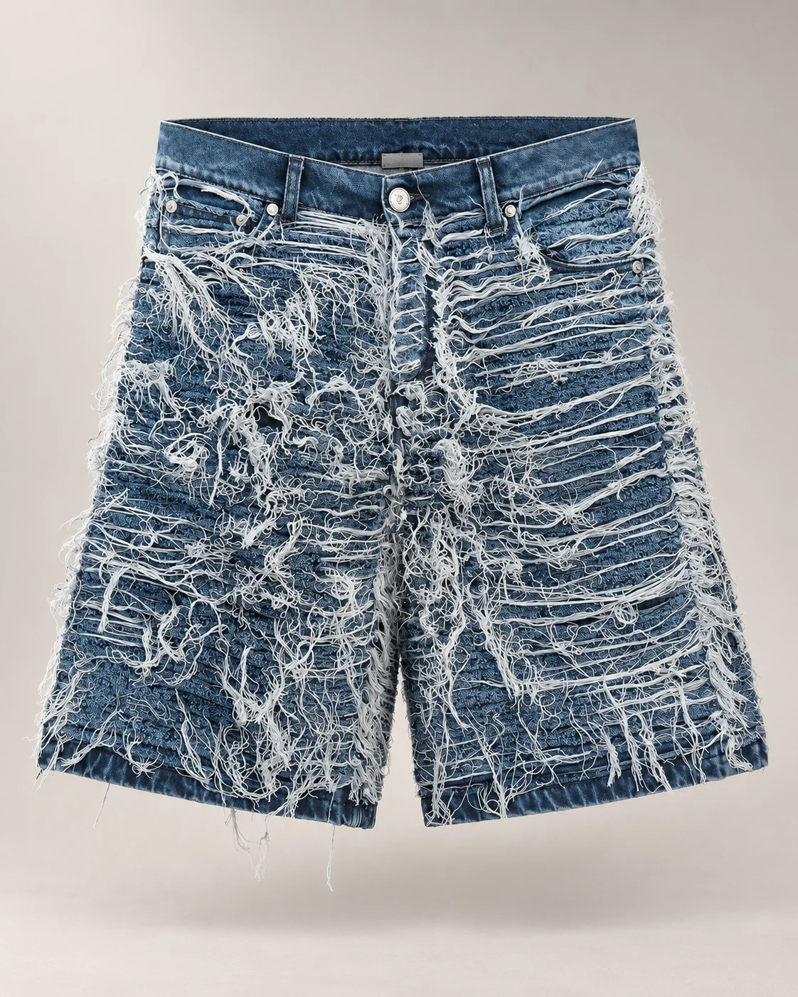 Blue Shredded Thread Denim Shorts — AI design reference 1