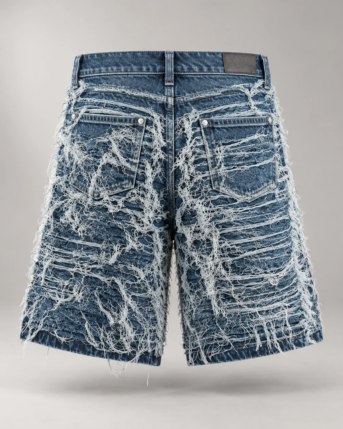 Blue Shredded Thread Denim Shorts — AI design reference 2