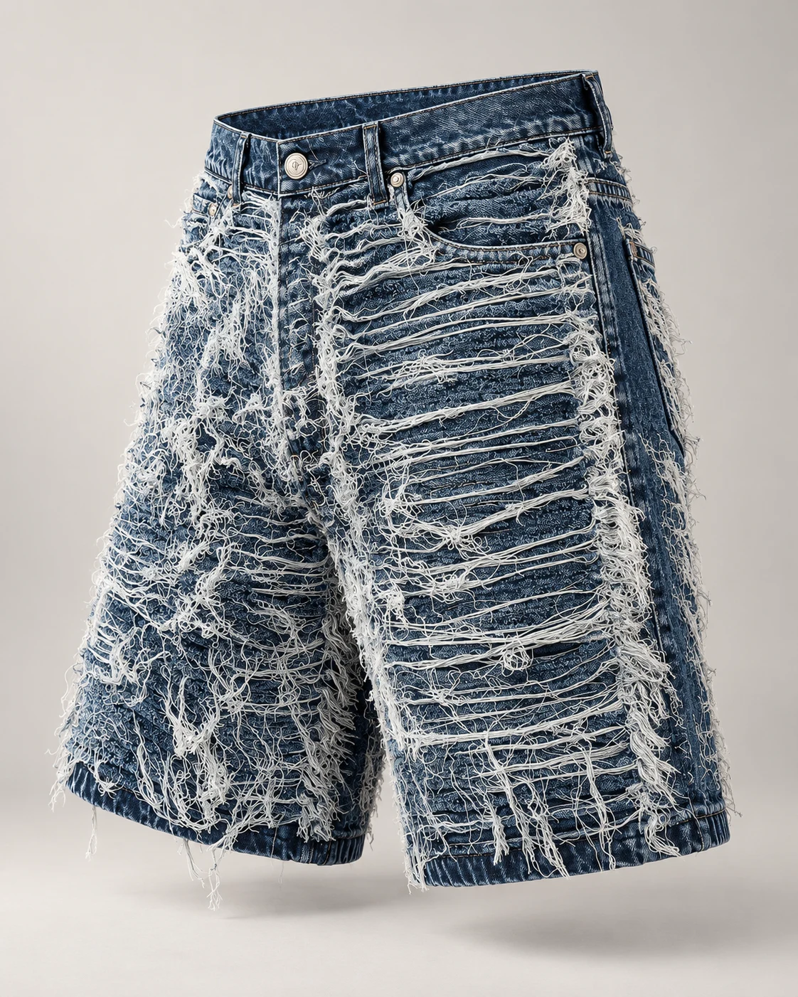 Blue Shredded Thread Denim Shorts — AI design reference 3
