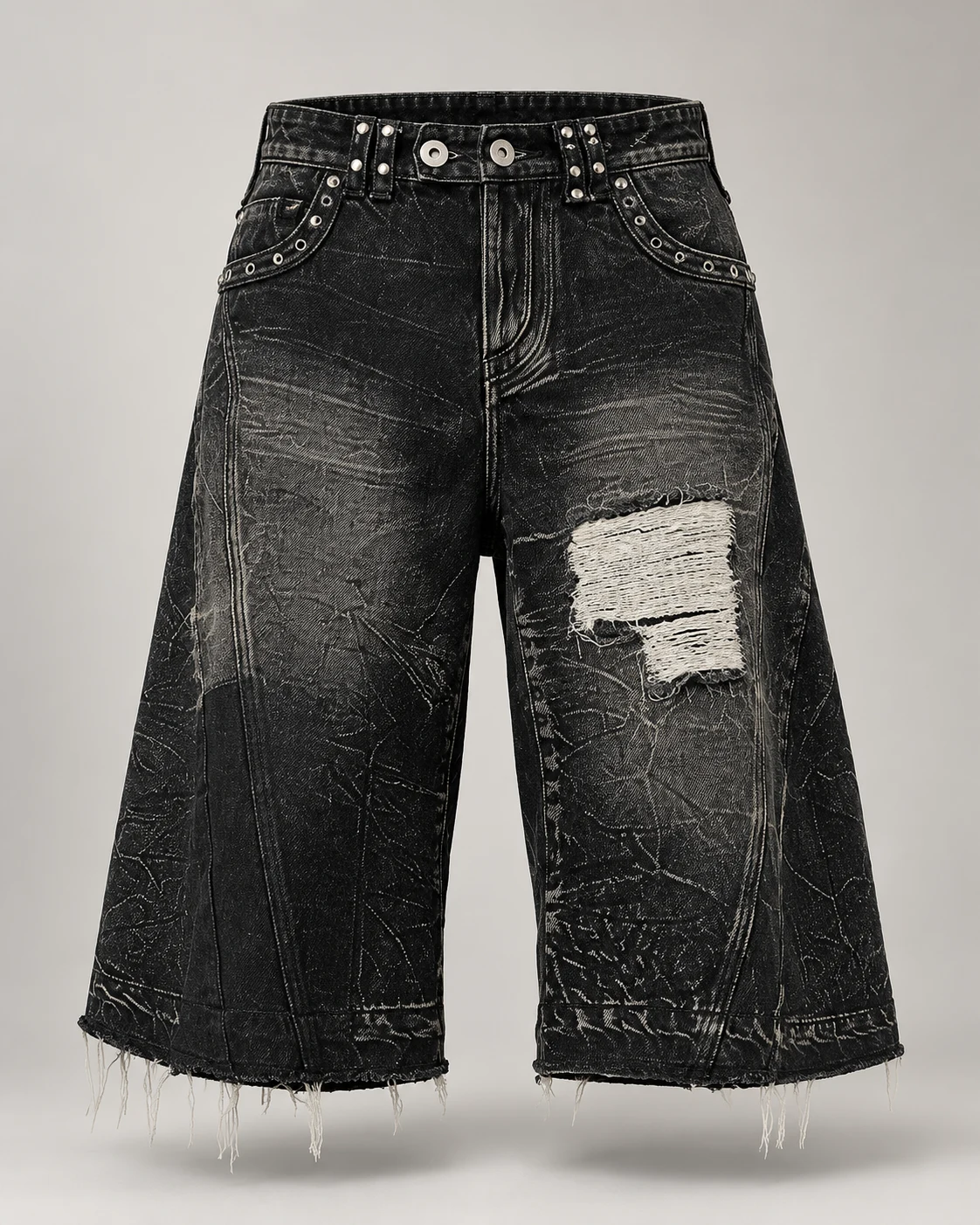 Black Heavy Wash Distressed Shorts — AI design reference 1