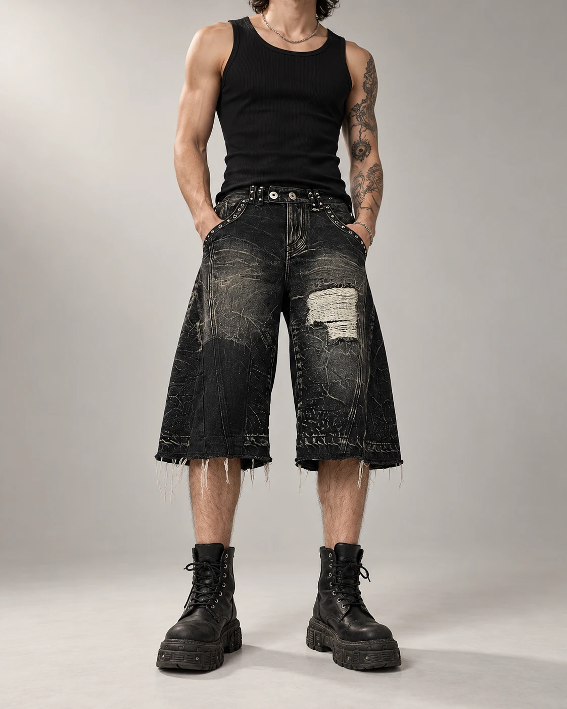 Black Heavy Wash Distressed Shorts — AI design reference 4