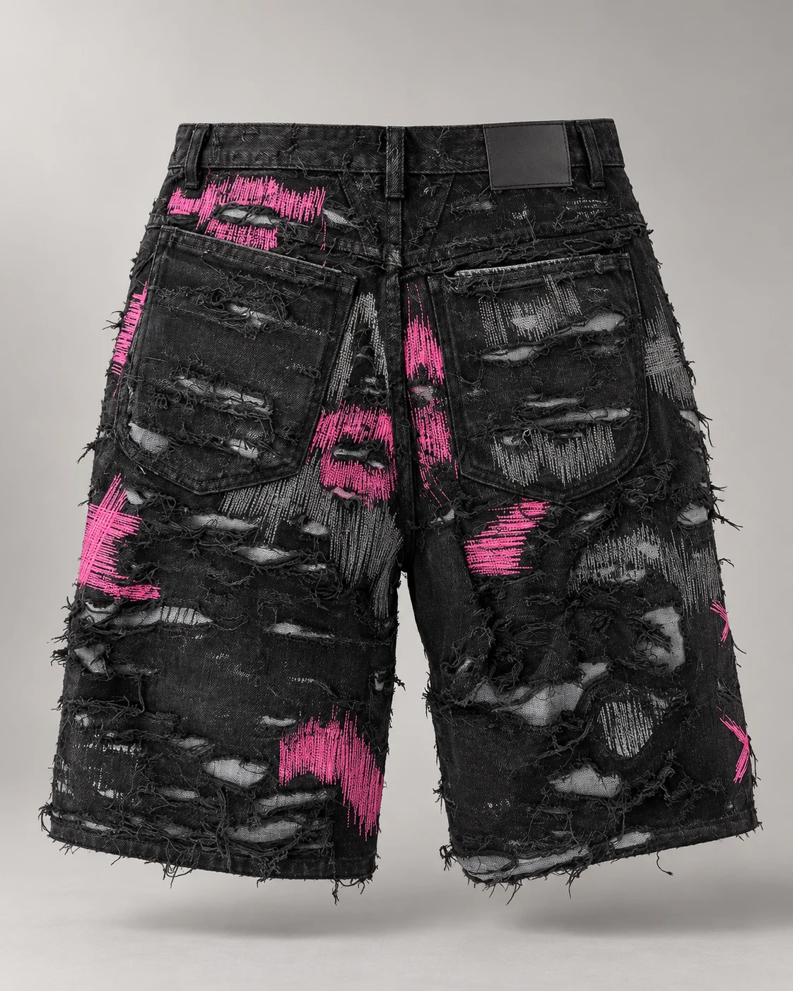 Black Pink Distressed Patchwork Shorts — AI design reference 2