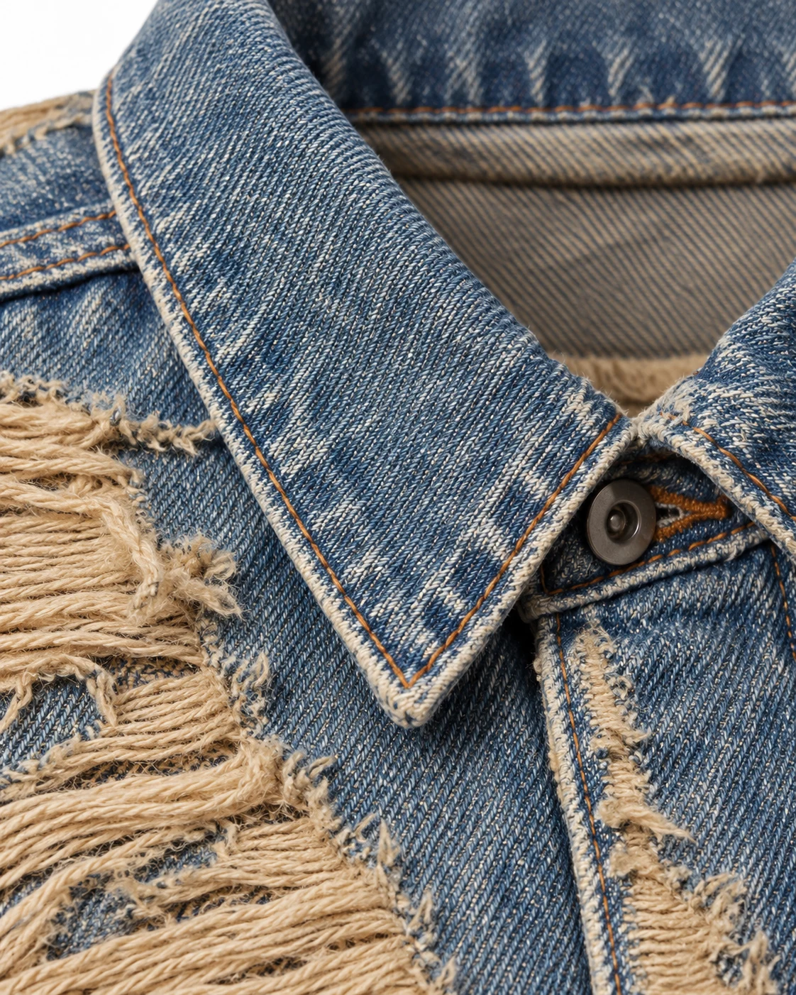 Blue Beige Shredded Denim Jacket — AI design reference 4