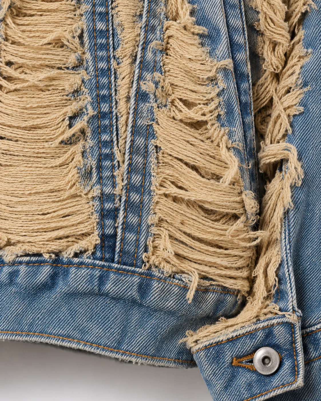 Blue Beige Shredded Denim Jacket — AI design reference 5