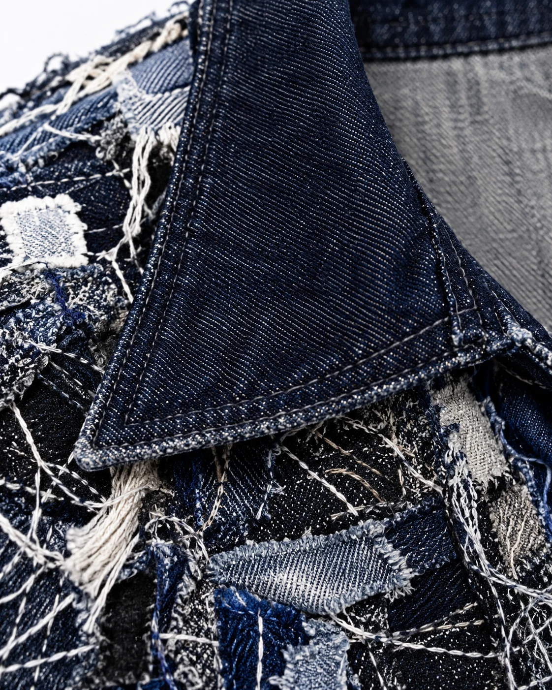 Dark Blue Reconstructed Scrap Denim Jacket — AI design reference 4