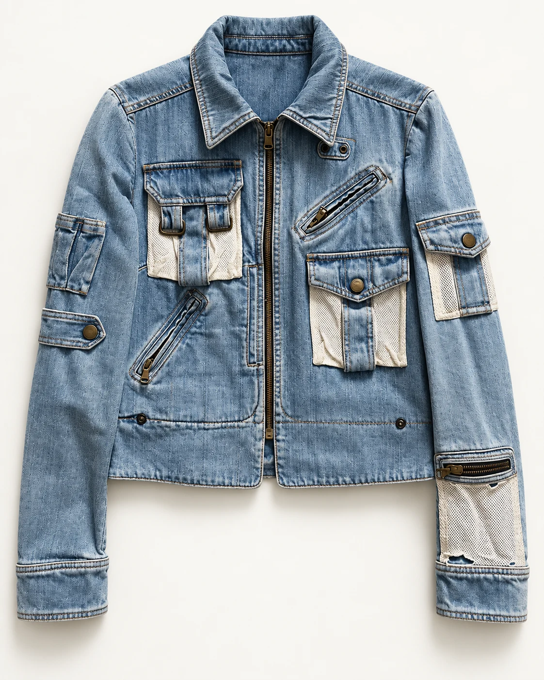 Blue Mesh Pocket Utility Denim Jacket — AI design reference 1