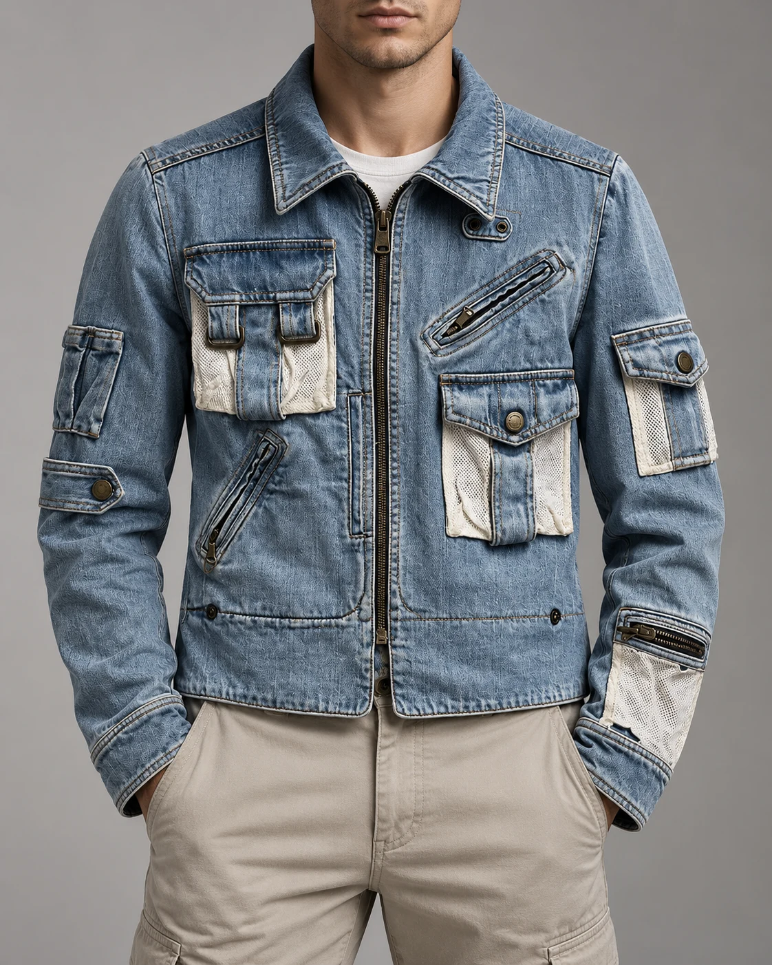 Blue Mesh Pocket Utility Denim Jacket — AI design reference 2