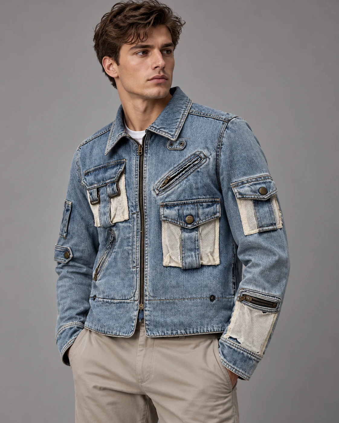 Blue Mesh Pocket Utility Denim Jacket — AI design reference 3