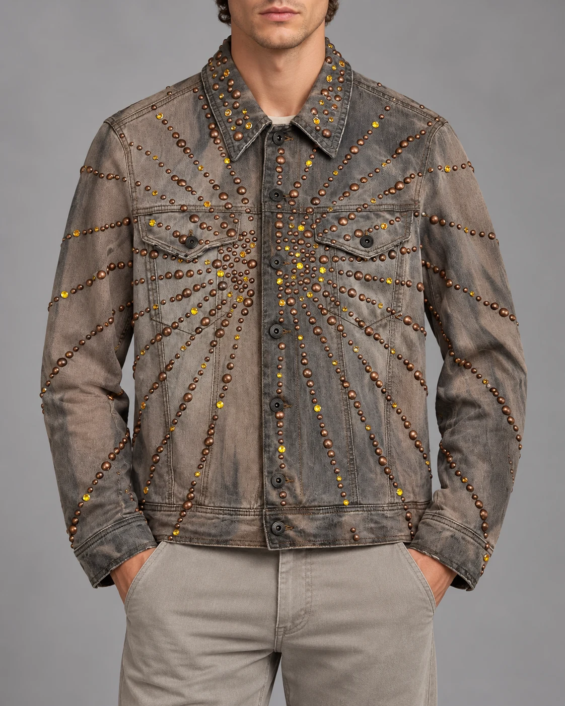 Taupe Radial Stud Denim Jacket — AI design reference 2