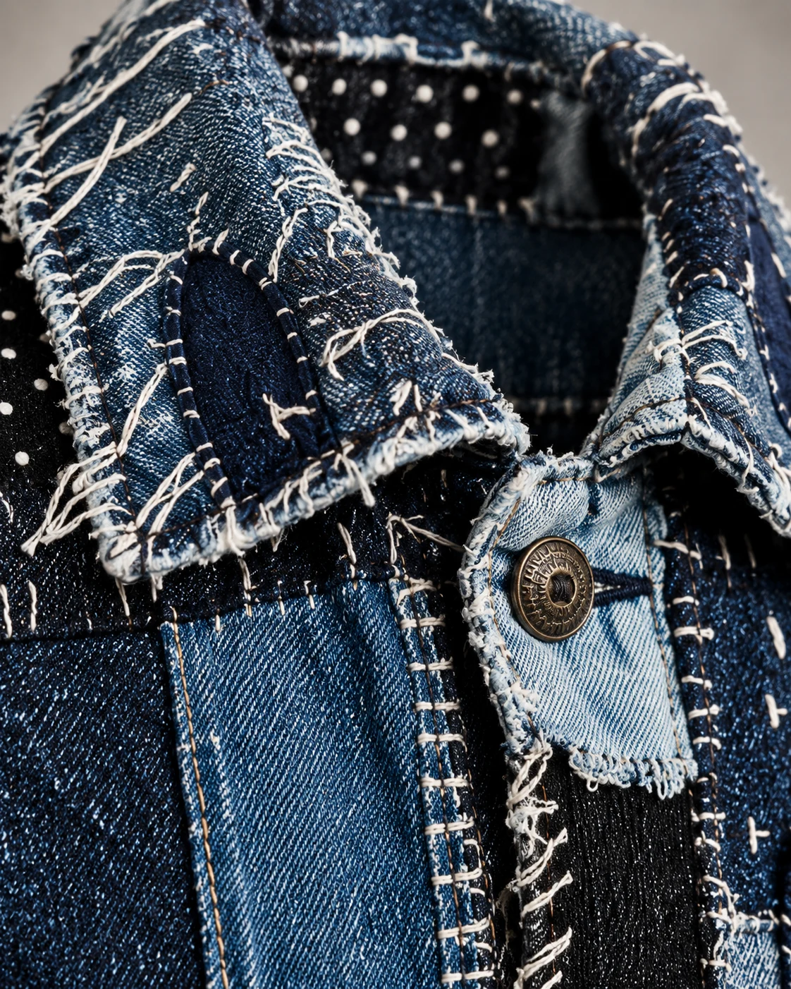 Blue Skull Boro Patchwork Denim Jacket — AI design reference 4