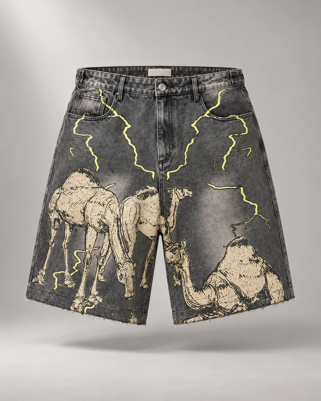 Grey Black Camel Graphic Shorts — AI design reference 1