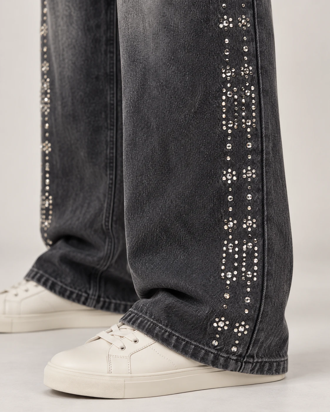 Charcoal Stud-Detail Wide-Leg Jeans — AI design reference 5