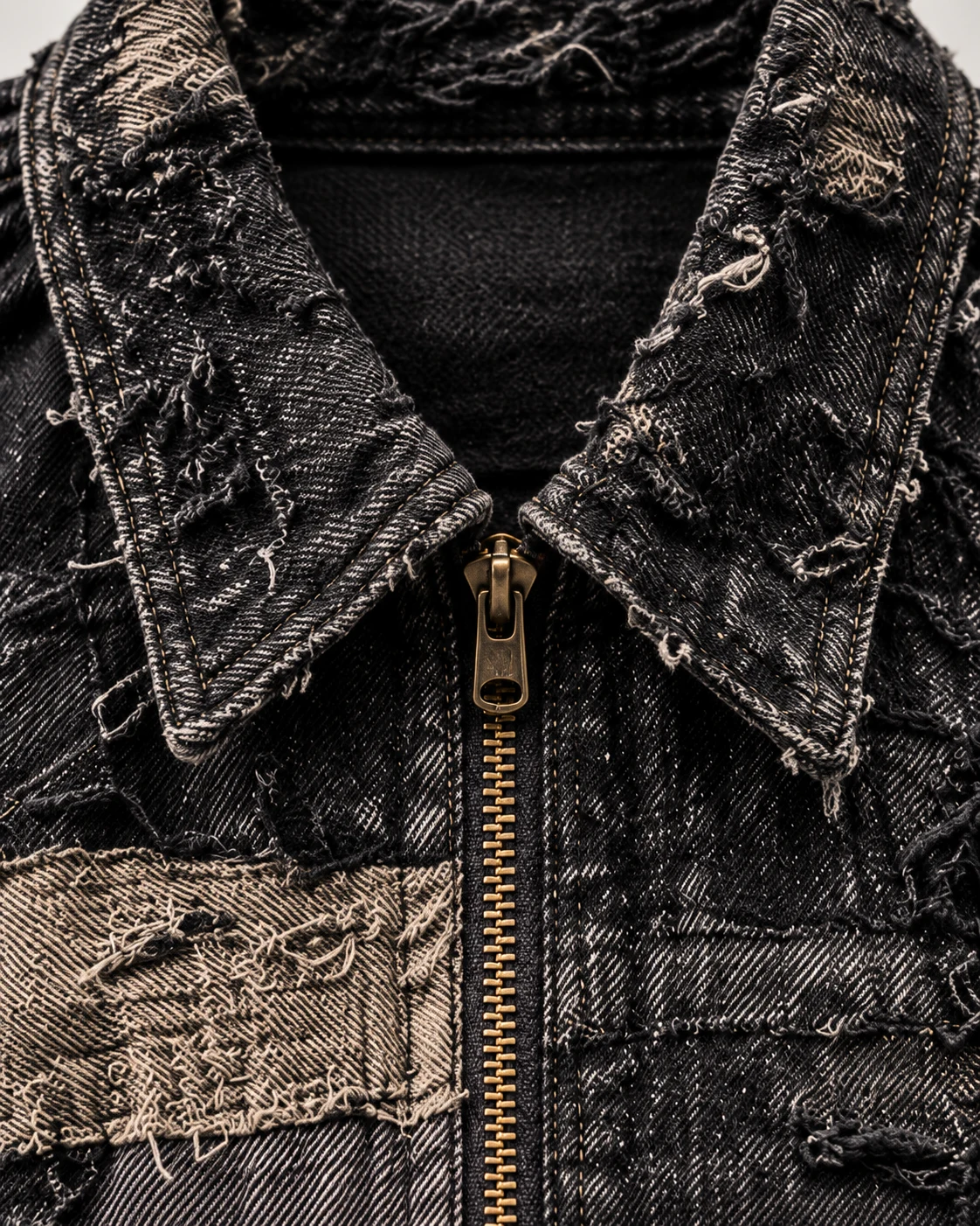 Black Grey Distressed Patchwork Zip Jacket — AI design reference 4