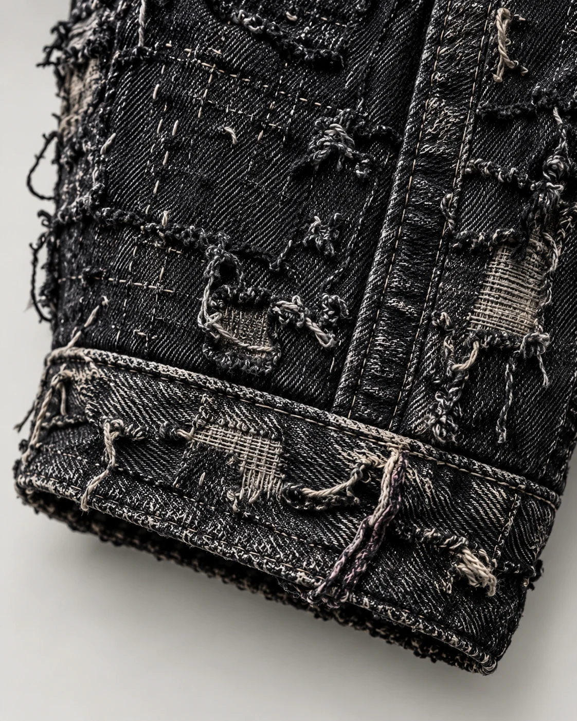 Black Grey Distressed Patchwork Zip Jacket — AI design reference 5