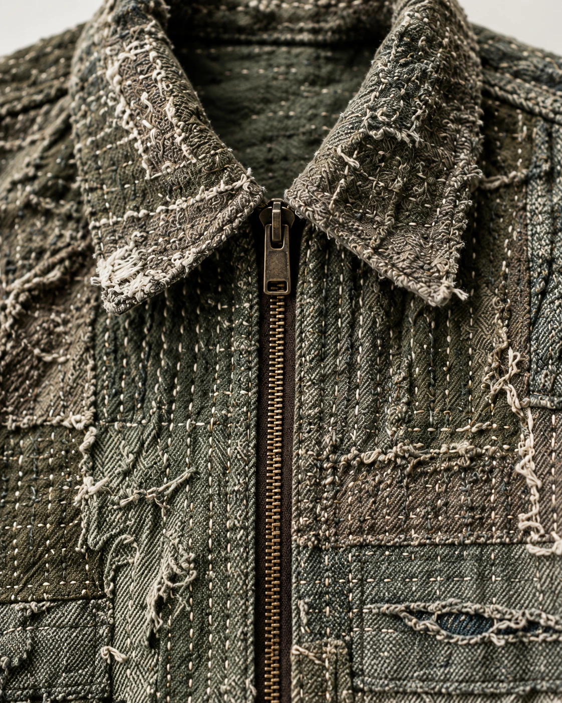 Grey Green Repair Patchwork Zip Jacket — AI design reference 4