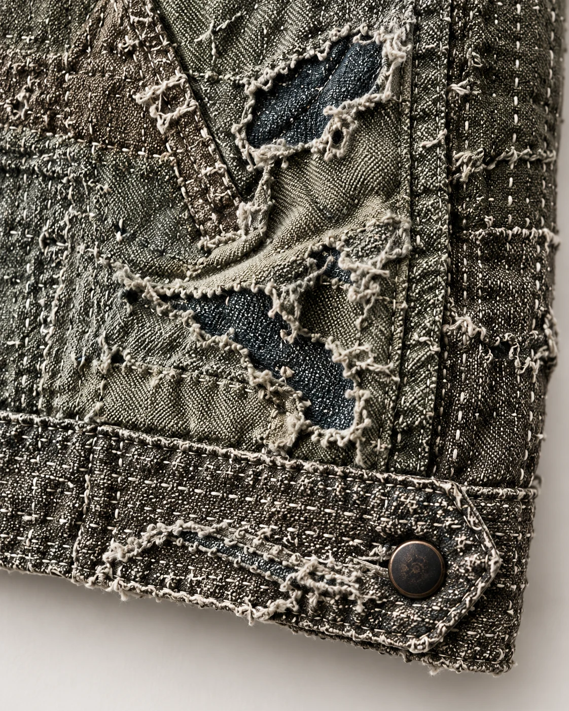 Grey Green Repair Patchwork Zip Jacket — AI design reference 5