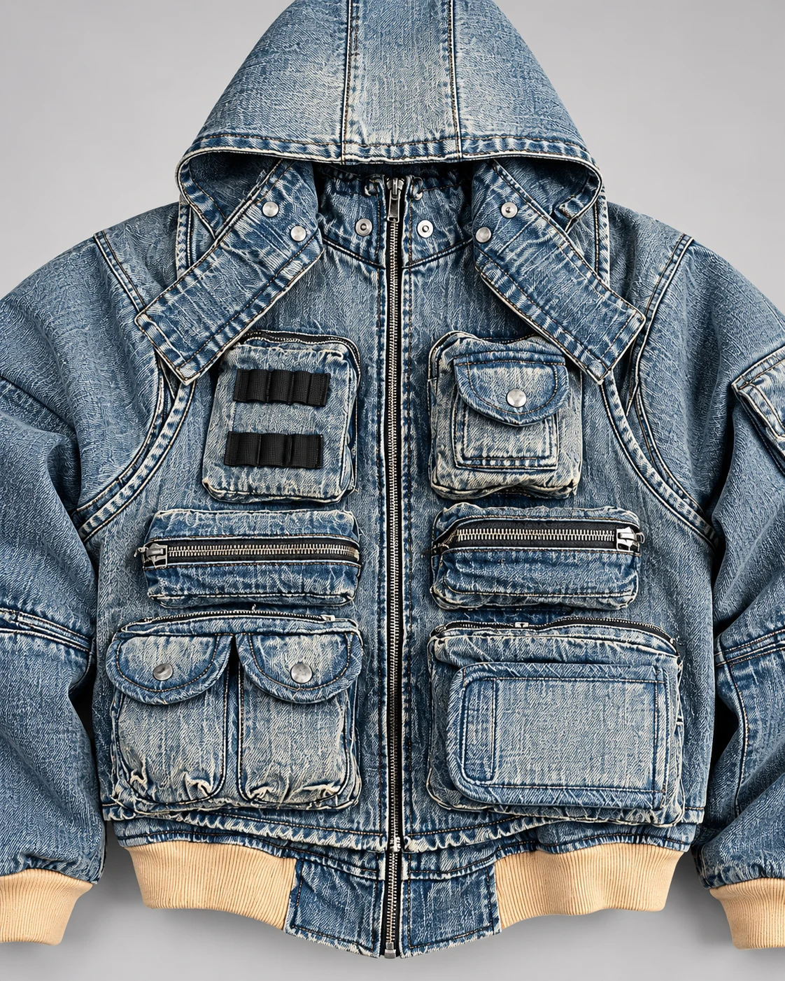 Multi-Pocket Utility Denim Hooded Jacket — AI design reference 4