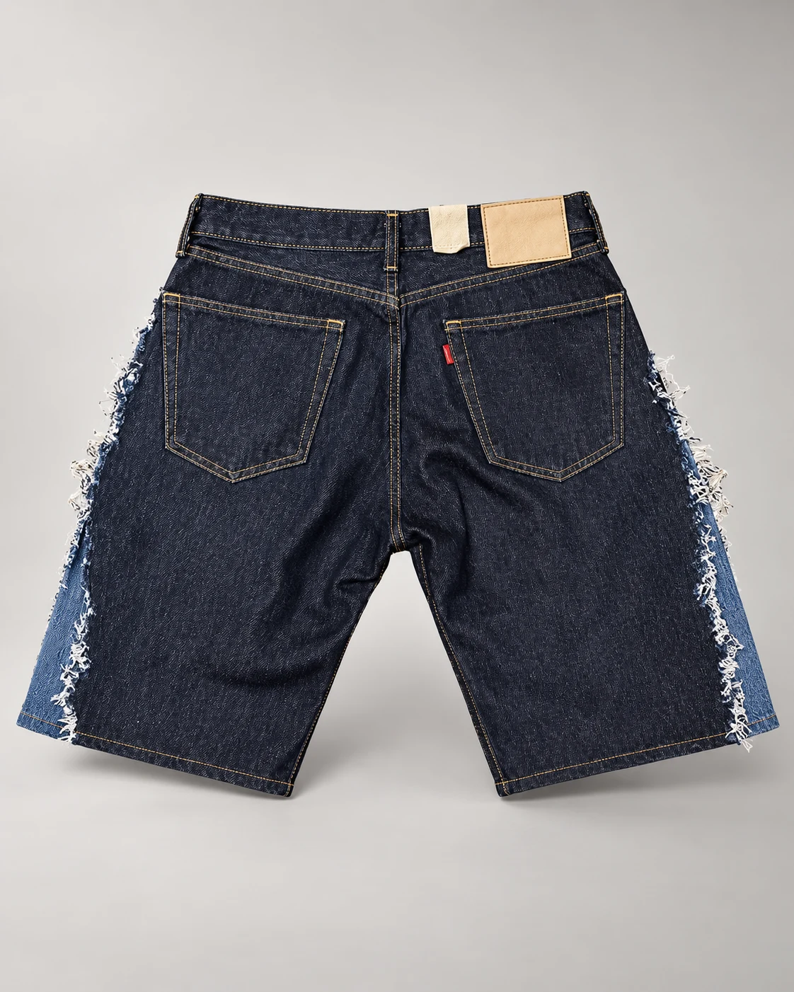 Two-Tone Blue Frayed Side Panel Shorts — AI design reference 2