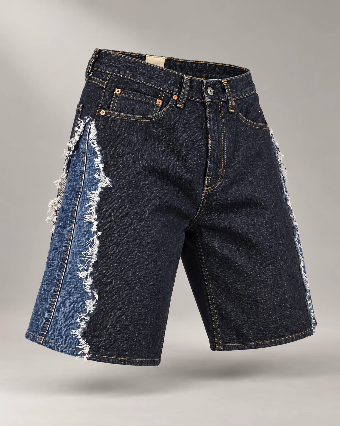 Two-Tone Blue Frayed Side Panel Shorts — AI design reference 3