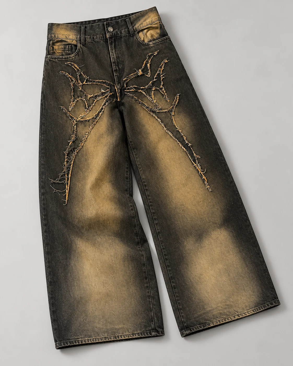 Vintage Brown Thorn-Detail Baggy Jeans — AI design reference 2