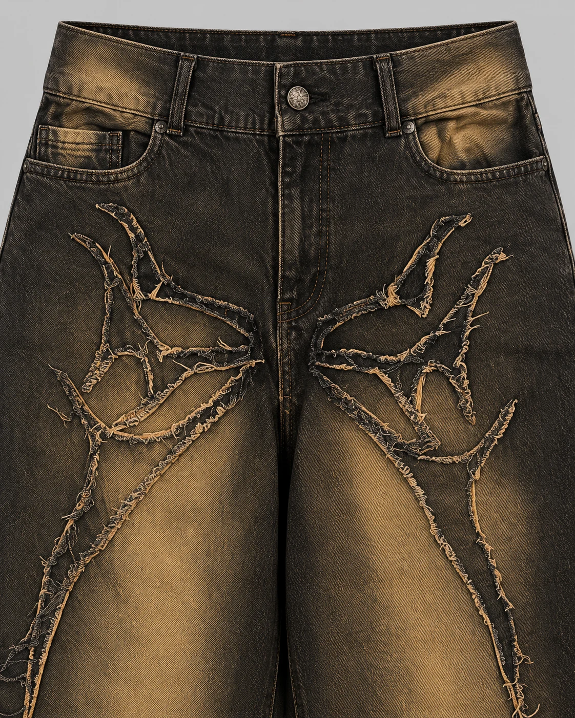 Vintage Brown Thorn-Detail Baggy Jeans — AI design reference 3