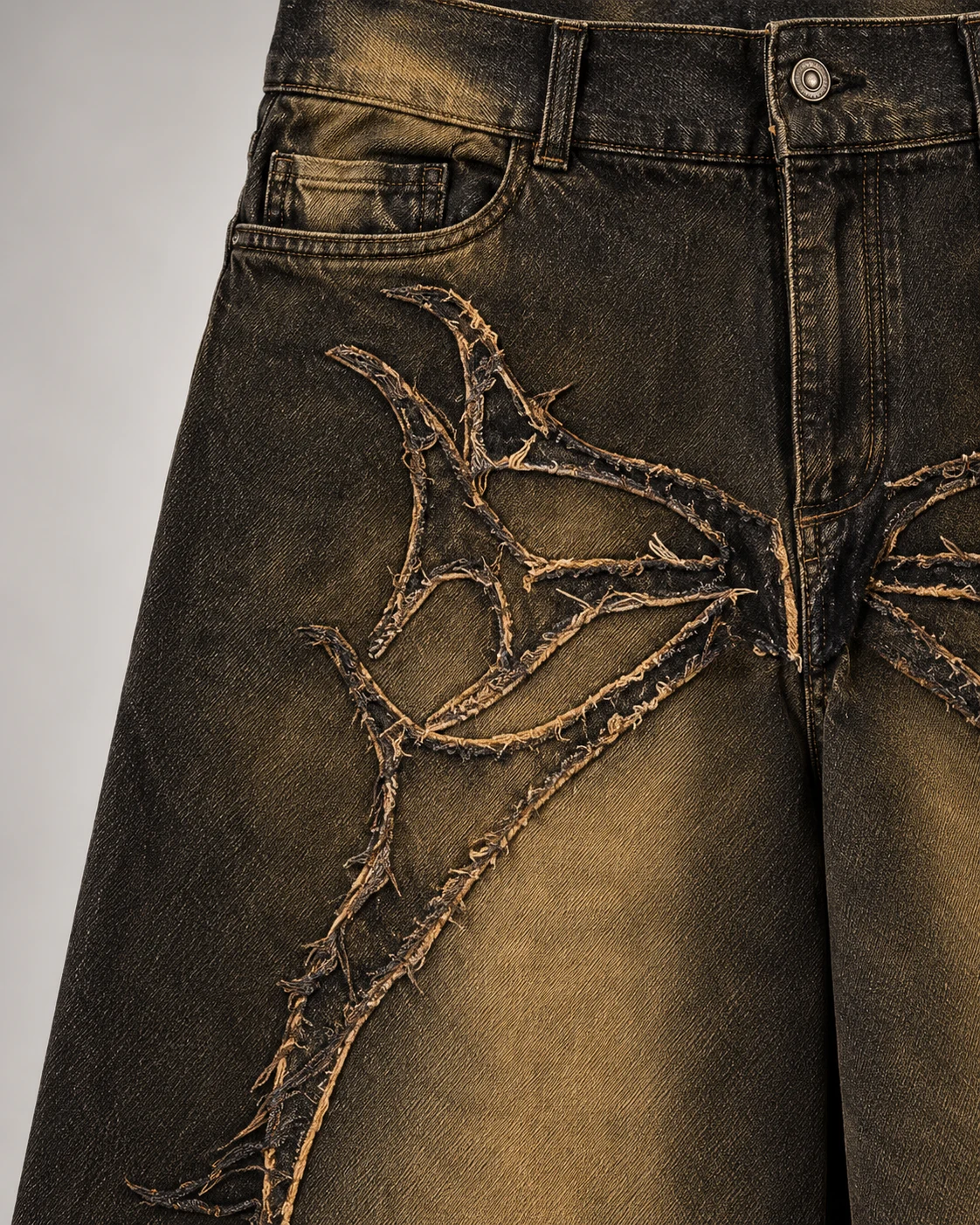 Vintage Brown Thorn-Detail Baggy Jeans — AI design reference 4