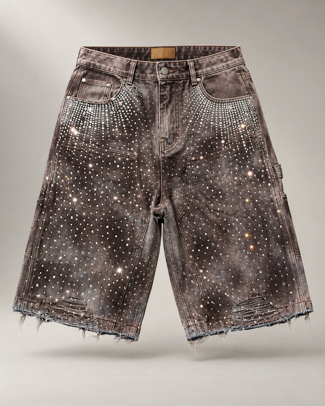Grey Brown Rhinestone Utility Shorts — AI design reference 1