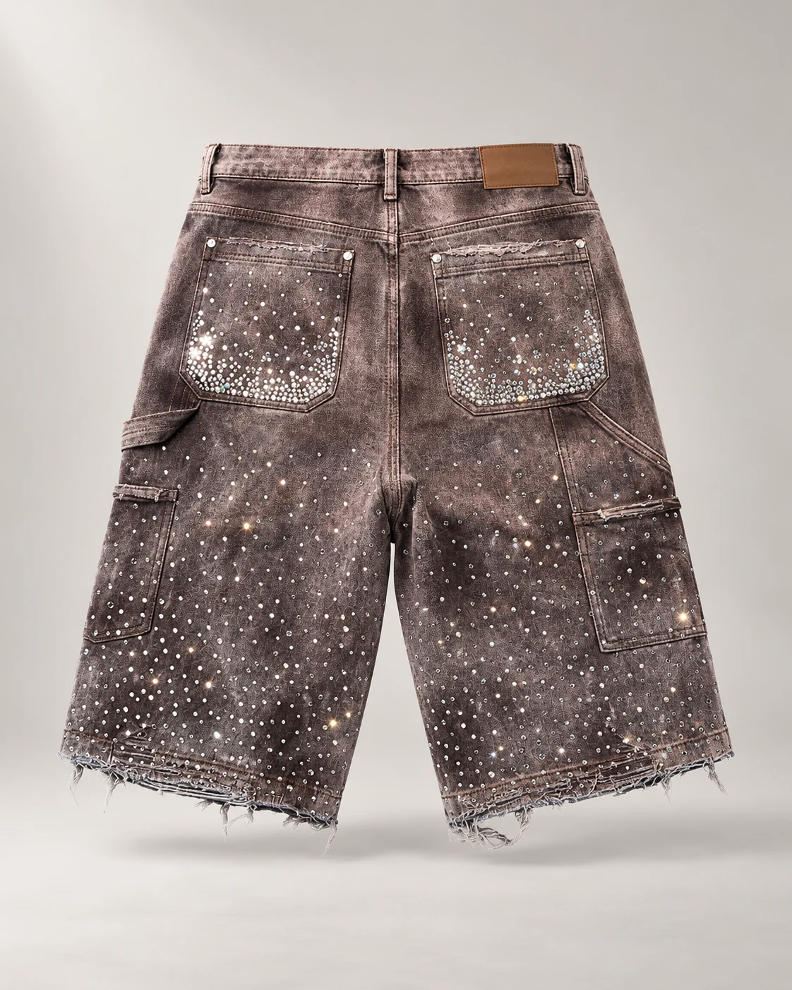 Grey Brown Rhinestone Utility Shorts — AI design reference 2