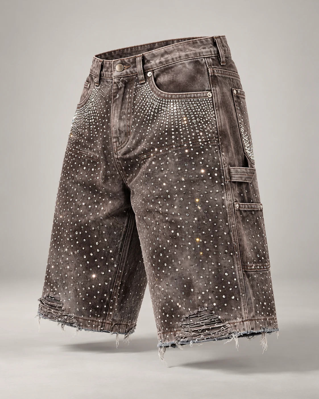 Grey Brown Rhinestone Utility Shorts — AI design reference 3