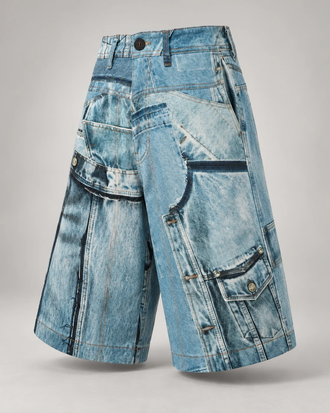 Light Blue Patchwork Cargo Shorts — AI design reference 3