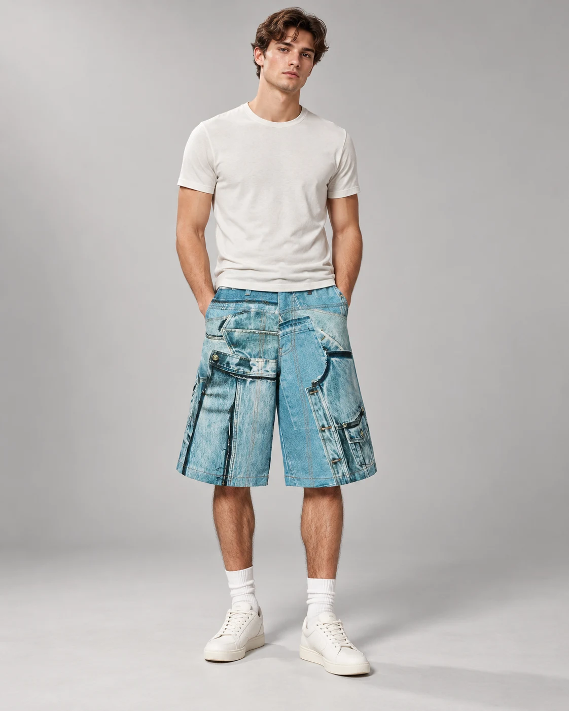 Light Blue Patchwork Cargo Shorts — AI design reference 4