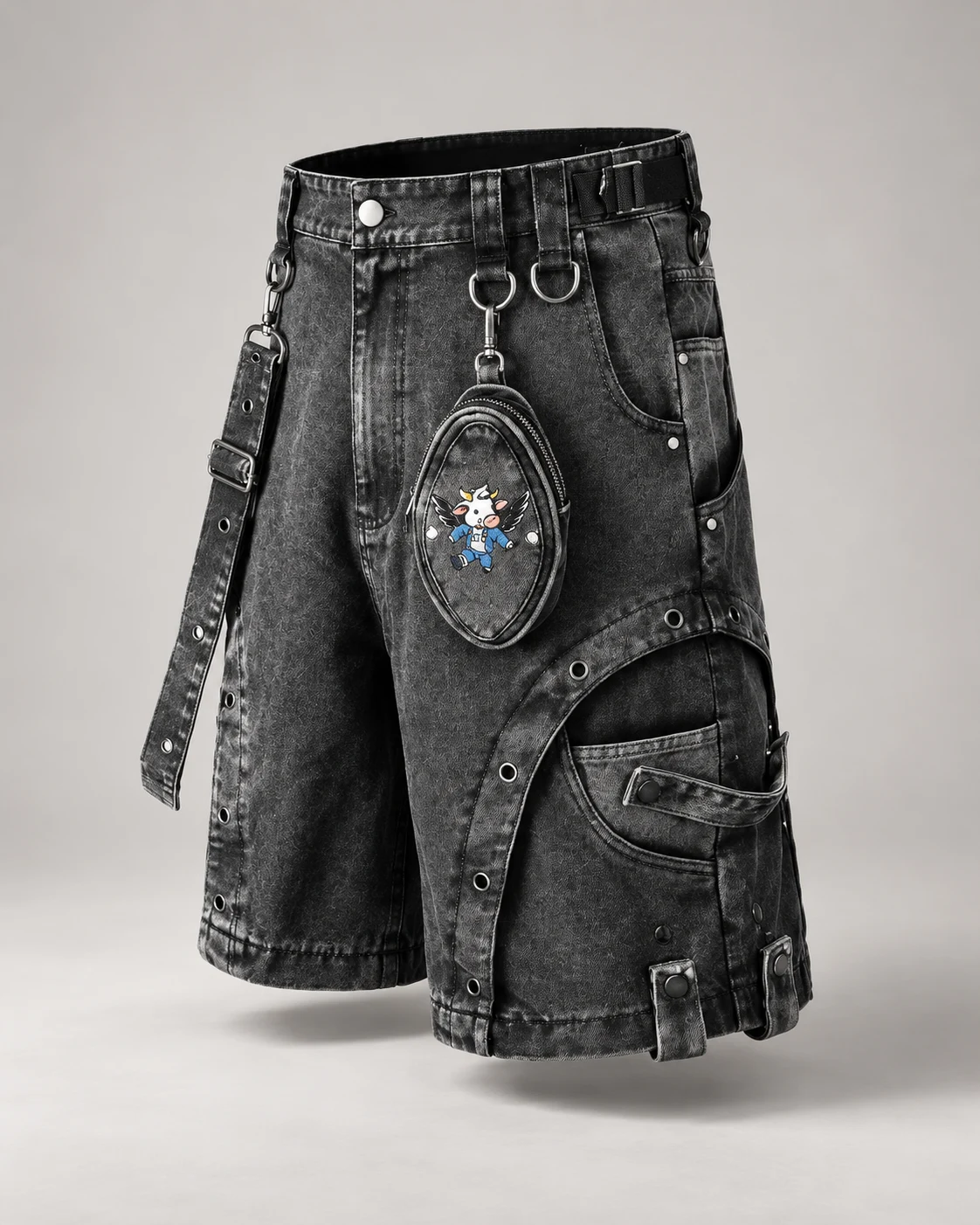 Black Grey Cargo Pouch Shorts — AI design reference 3
