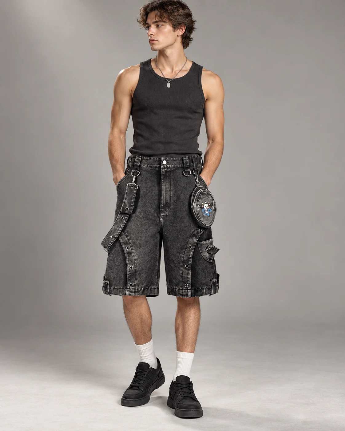 Black Grey Cargo Pouch Shorts — AI design reference 4