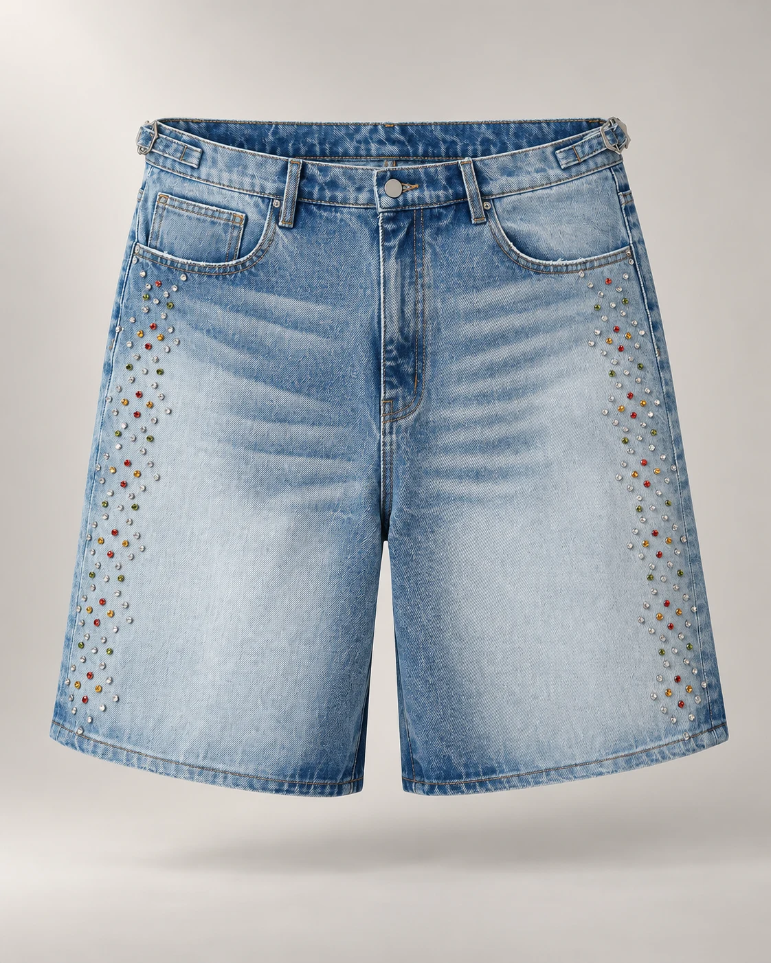 Light Blue Colorful Rivet Shorts — AI design reference 1