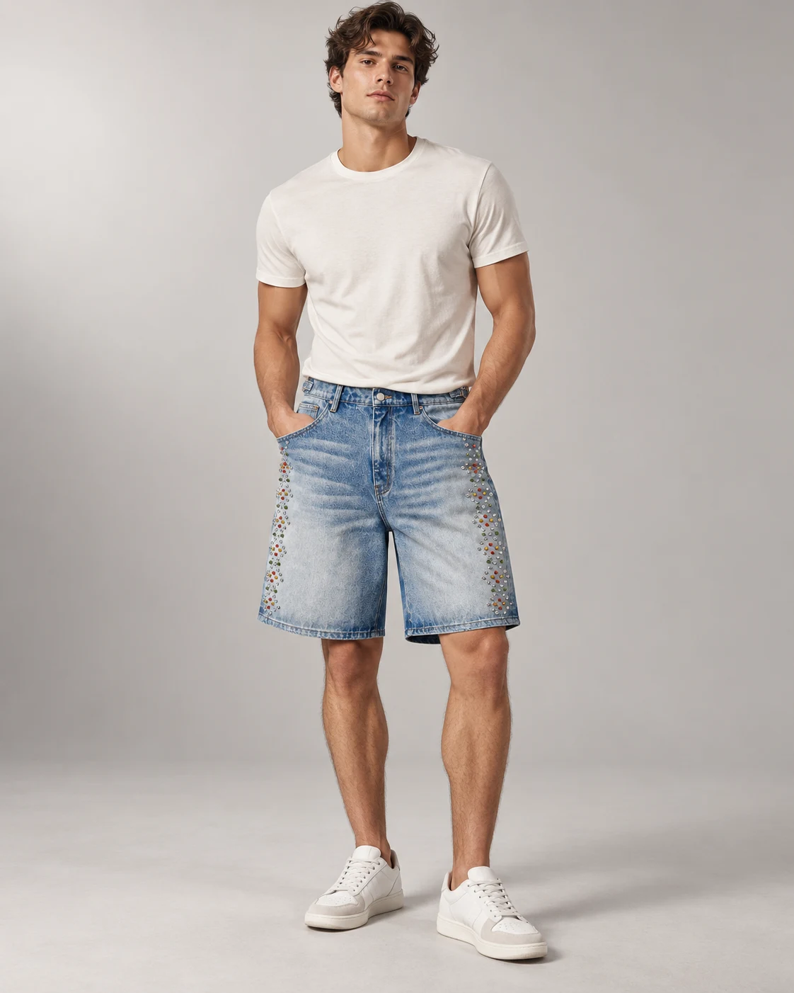 Light Blue Colorful Rivet Shorts — AI design reference 4