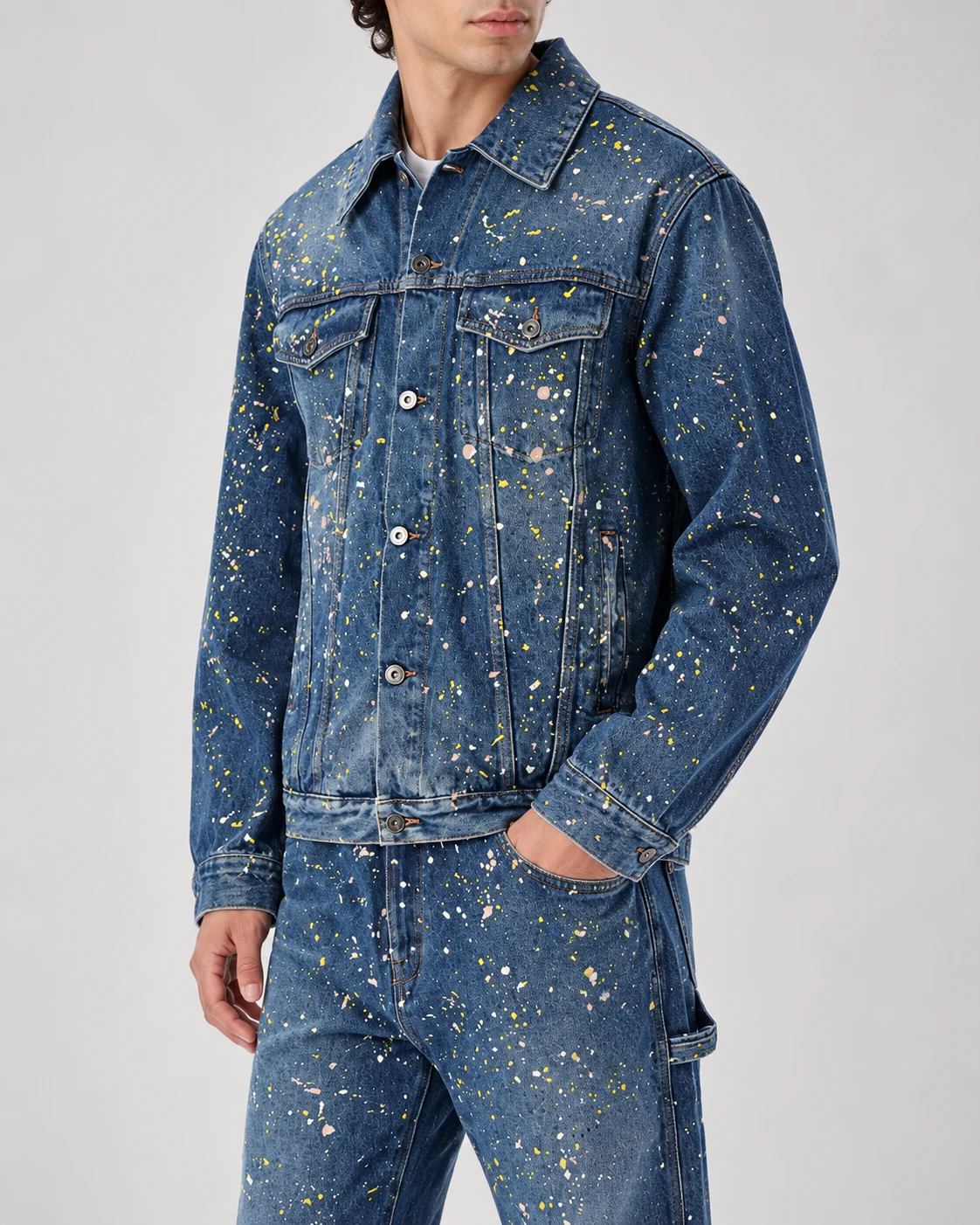 Blue Paint-Splattered Denim Jacket — AI design reference 3