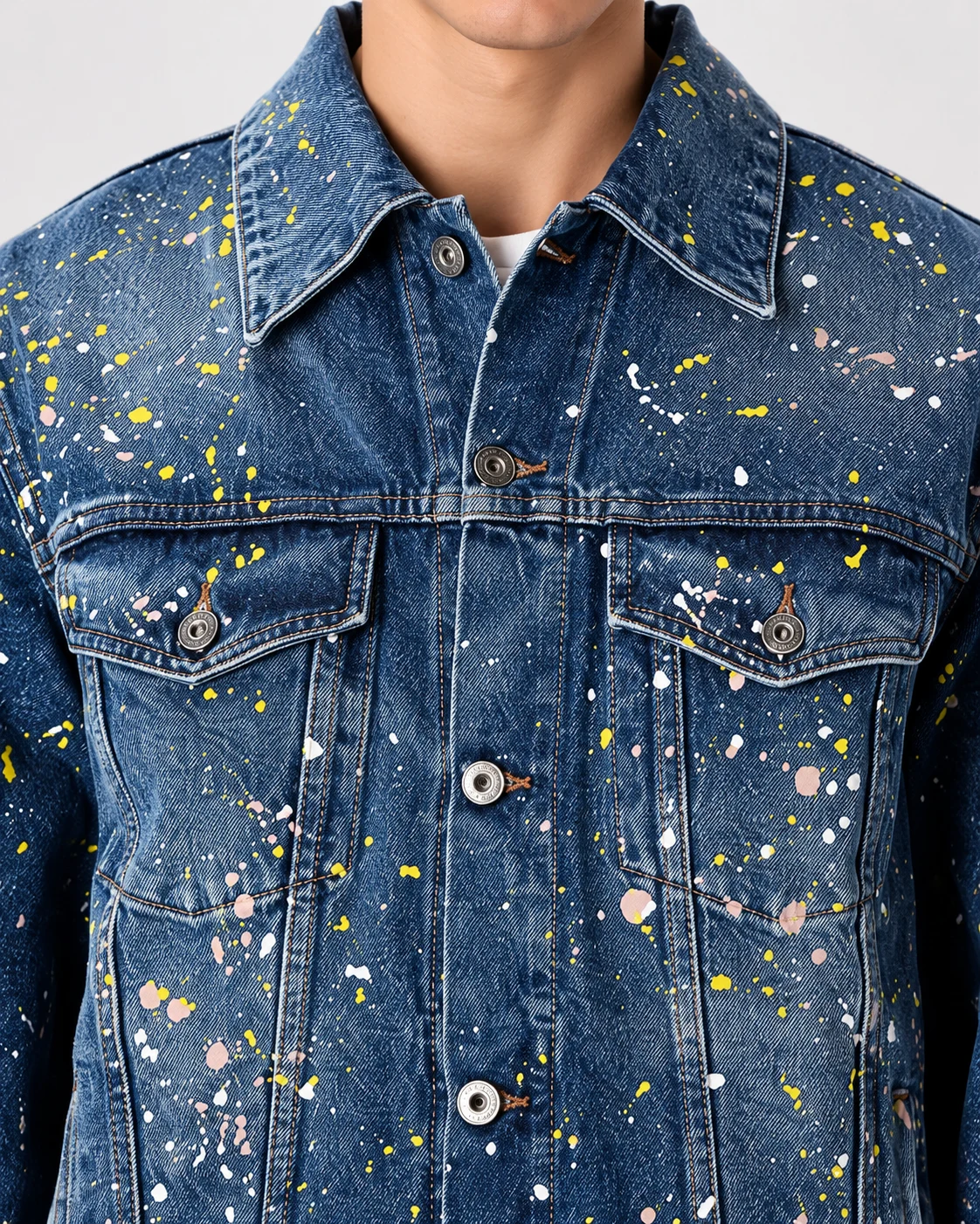 Blue Paint-Splattered Denim Jacket — AI design reference 4