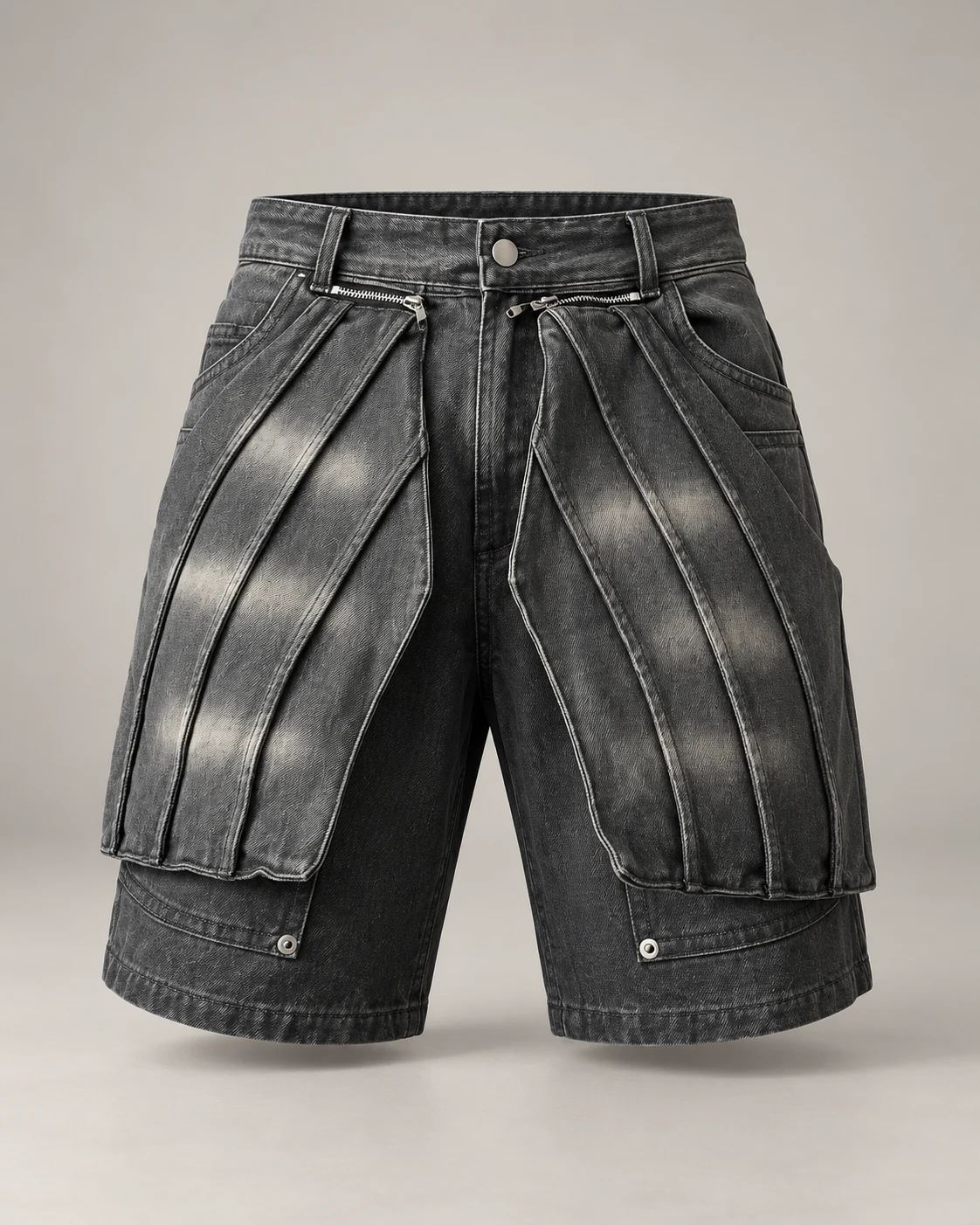 Grey Adjustable Panel Denim Shorts — AI design reference 1