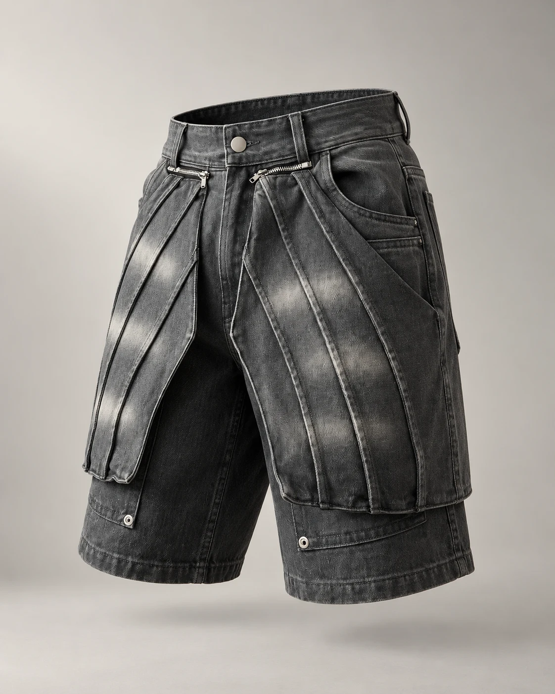 Grey Adjustable Panel Denim Shorts — AI design reference 3