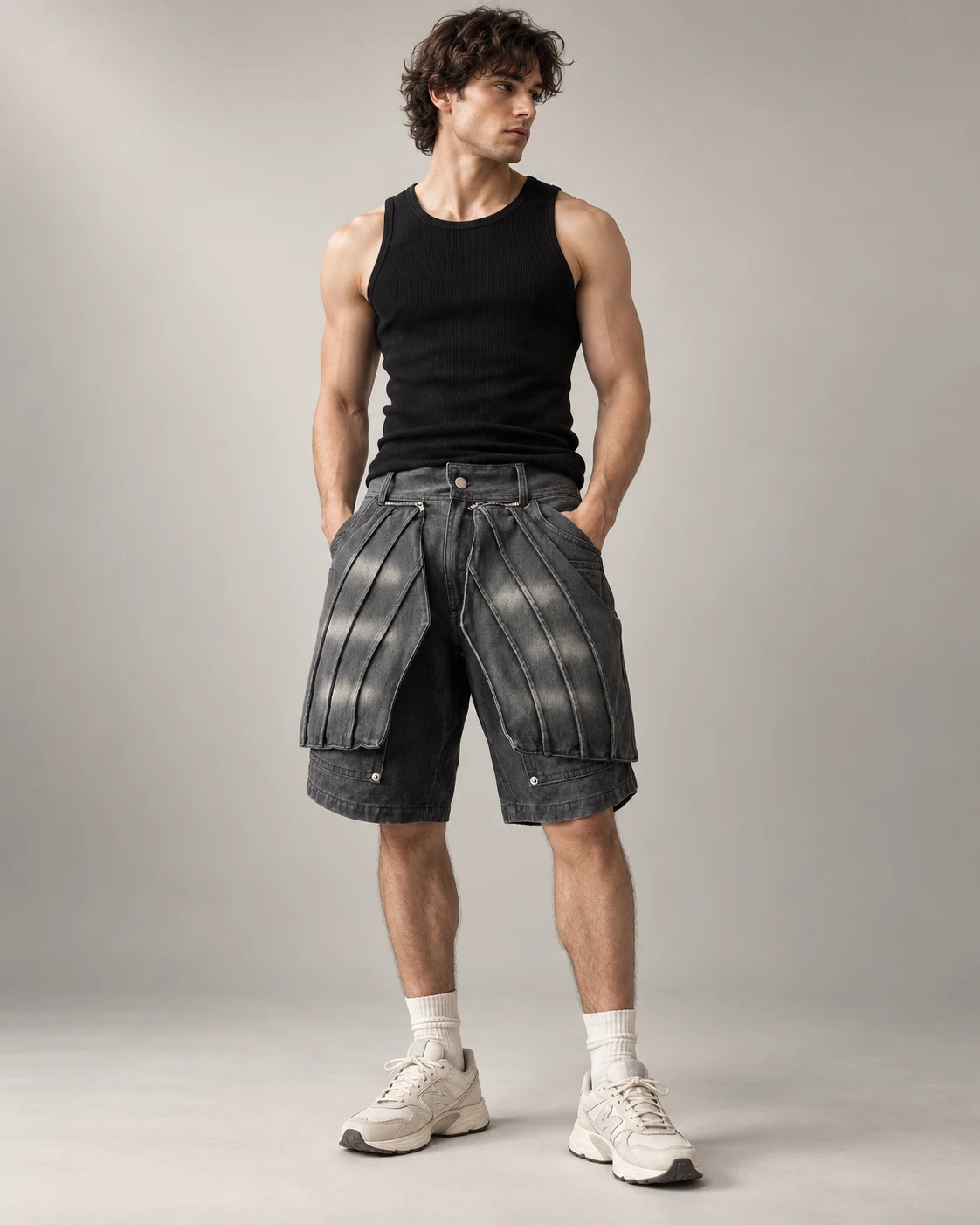Grey Adjustable Panel Denim Shorts — AI design reference 4