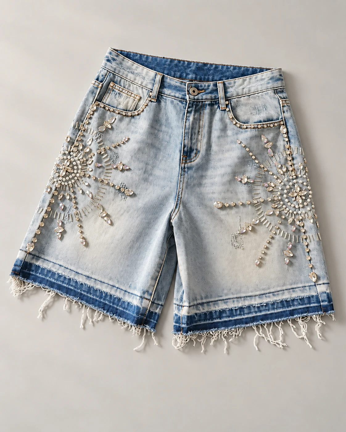 Crystal Embellished Washed Denim Shorts — AI design reference 2